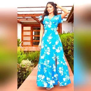 Blue Flower With White Flower s Dress